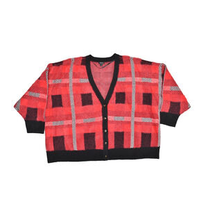 Torrid Women's Plus Size 5 Red Black Plaid Fuzzy Knit Cardigan Sweater